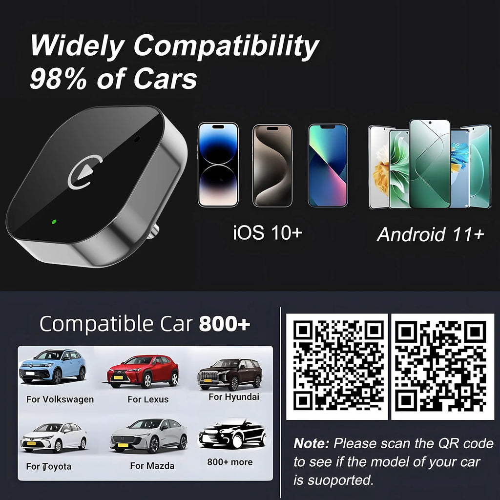 2026 Upgraded 2-in-1 Wireless CarPlay & Android Auto Adapter, Type-C Port | Wired to Wireless Dongle | Plug & Play