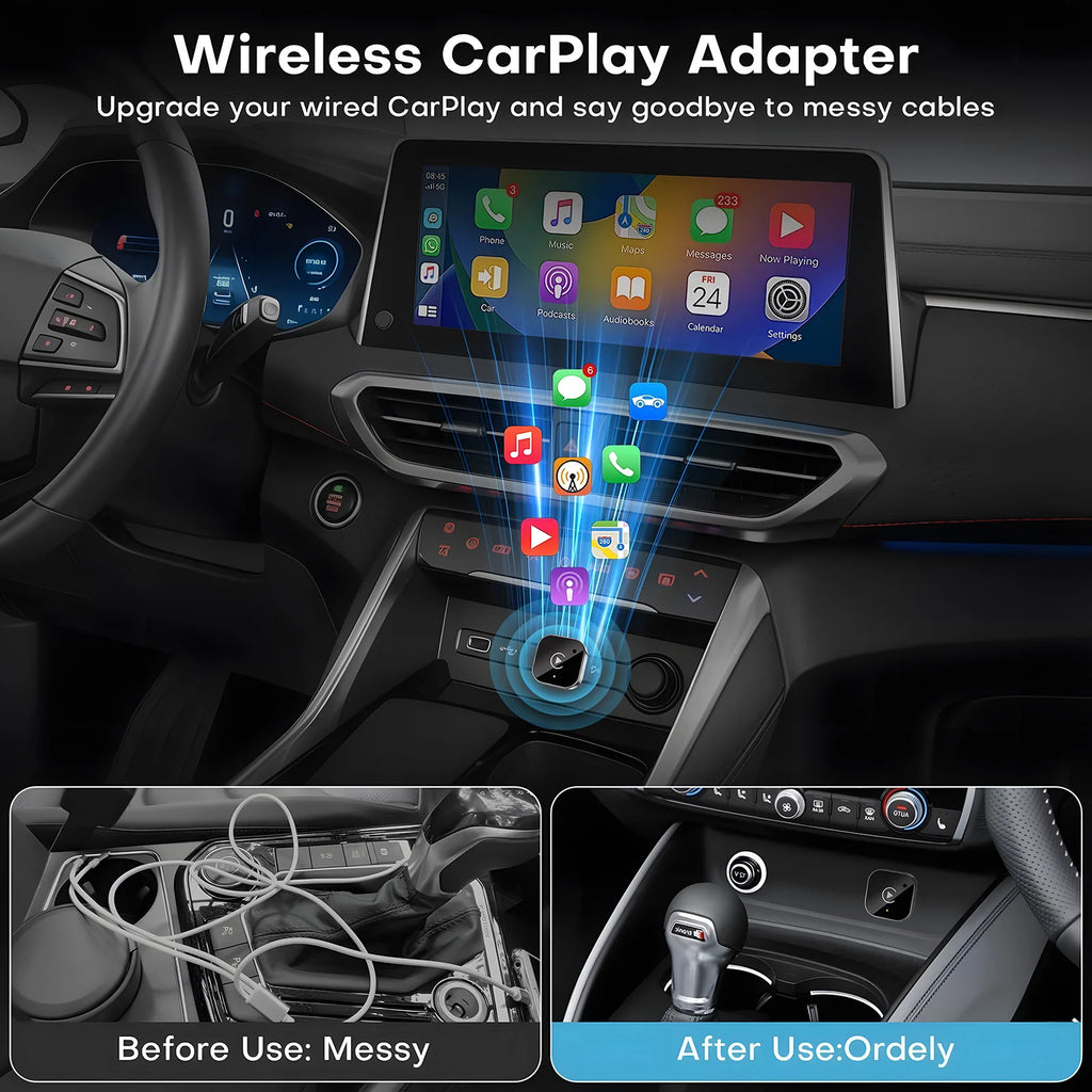 2026 Upgraded 2-in-1 Wireless CarPlay & Android Auto Adapter, Type-C Port | Wired to Wireless Dongle | Plug & Play