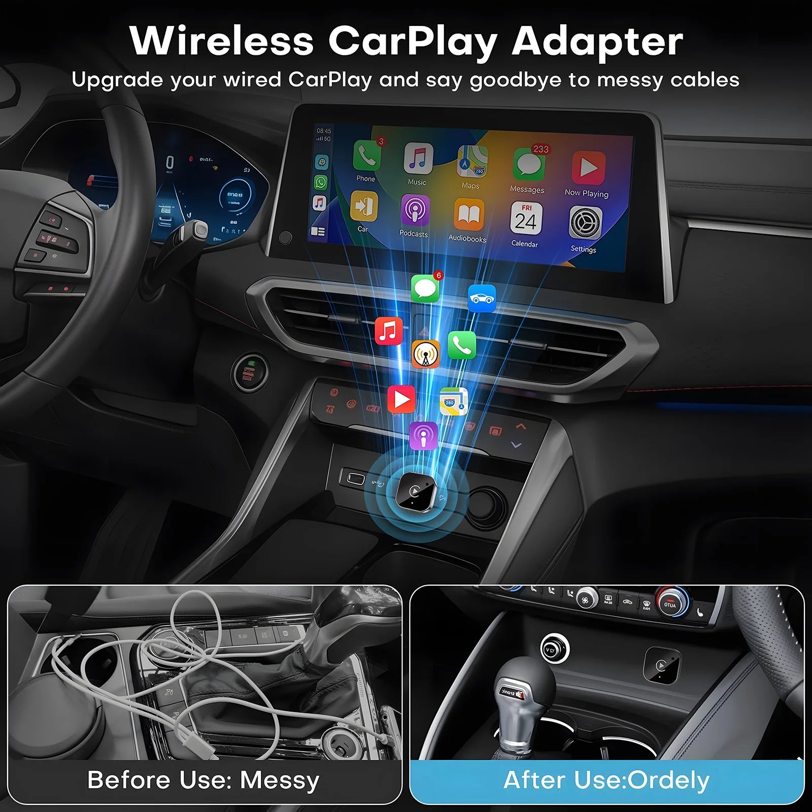2026 Upgraded 2-in-1 Wireless CarPlay & Android Auto Adapter, Type-C Port | Wired to Wireless Dongle | Plug & Play