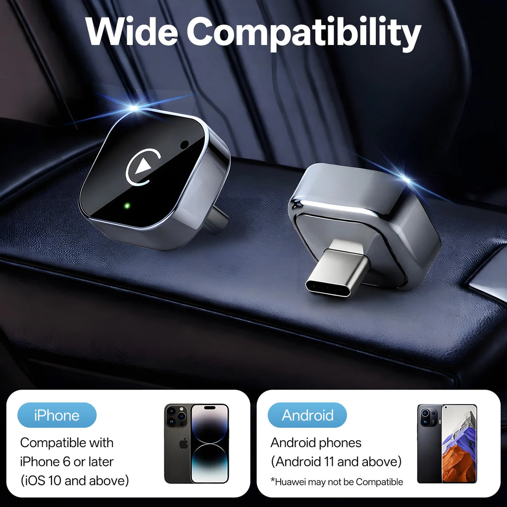2026 Upgraded 2-in-1 Wireless CarPlay & Android Auto Adapter, Type-C Port | Wired to Wireless Dongle | Plug & Play