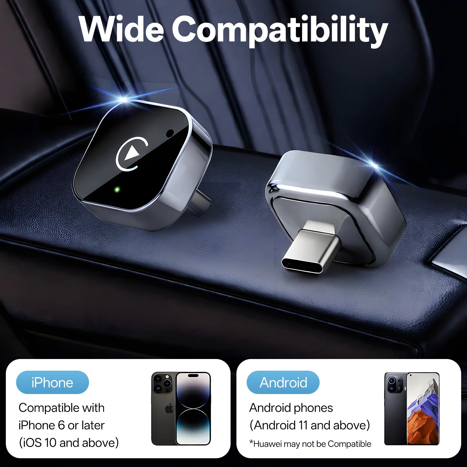 2026 Upgraded 2-in-1 Wireless CarPlay & Android Auto Adapter, Type-C Port | Wired to Wireless Dongle | Plug & Play